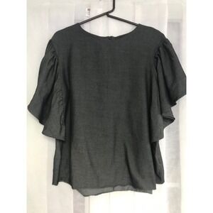 illo Charcoal Gray Flutter Sleeve Blouse Round Neck Textured Top Made in Korea